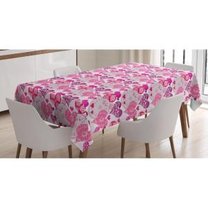 Ambesonne Hearts Tablecloth, Valentines Day Inspired Ornamental Love Pattern in Pink Tones, Dining Room Kitchen Rectangular Table Cover, 60″ X 84″, Hot Pink Purple Pink