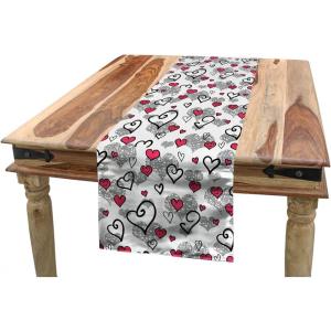 Ambesonne Love Table Runner, Romantic Sketch Style Hearts Lovers Valentines Birthday Childish Pattern, Dining Room Kitchen Rectangular Runner, 16″ X 90″, Grey White Hot Pink(Grey White Hot Pink)