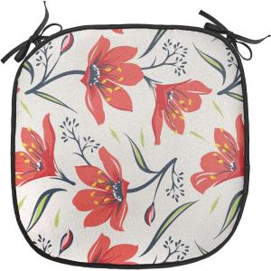 Ambesonne Valentine Chair Seating Cushion Set of 4, Different Types of Heart Shapes Romance Love Theme Watercolor Striped Art, Anti-Slip Seat Padding for Kitchen & Patio, 16″x16″, Pink Black White(Peach Green and Red)