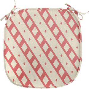 Ambesonne Valentine Chair Seating Cushion Set of 4, Different Types of Heart Shapes Romance Love Theme Watercolor Striped Art, Anti-Slip Seat Padding for Kitchen & Patio, 16″x16″, Pink Black White(Coral and Cream)