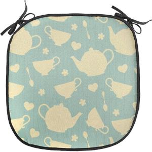 Ambesonne Valentine Chair Seating Cushion Set of 4, Different Types of Heart Shapes Romance Love Theme Watercolor Striped Art, Anti-Slip Seat Padding for Kitchen & Patio, 16″x16″, Pink Black White(Pale Yellow Turquoise)