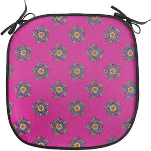Ambesonne Valentine Chair Seating Cushion Set of 4, Different Types of Heart Shapes Romance Love Theme Watercolor Striped Art, Anti-Slip Seat Padding for Kitchen & Patio, 16″x16″, Pink Black White(Hot Pink Green and Blue)
