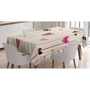 Ambesonne Valentines Day Tablecloth, Hearts in Various Shapes and Sizes with Doodle Lines Love Themed Image, Dining Room Kitchen Rectangular Table Cover, 60″ X 84″, Black Coral Pink