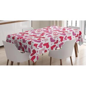 Ambesonne Valentines Tablecloth, Doodle Hand Drawns Love and Affection with Many Patterns, Rectangular Table Cover for Dining Room Kitchen Decor, 60″ X 84″, Pink Ruby