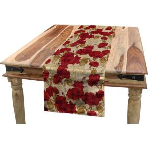 Ambesonne Vintage Table Runner, Romantic Red Rose Blooms with Sketches Classical Valentines Day Inspired, Dining Room Kitchen Rectangular Runner, 16″ X 72″, Brown Khaki