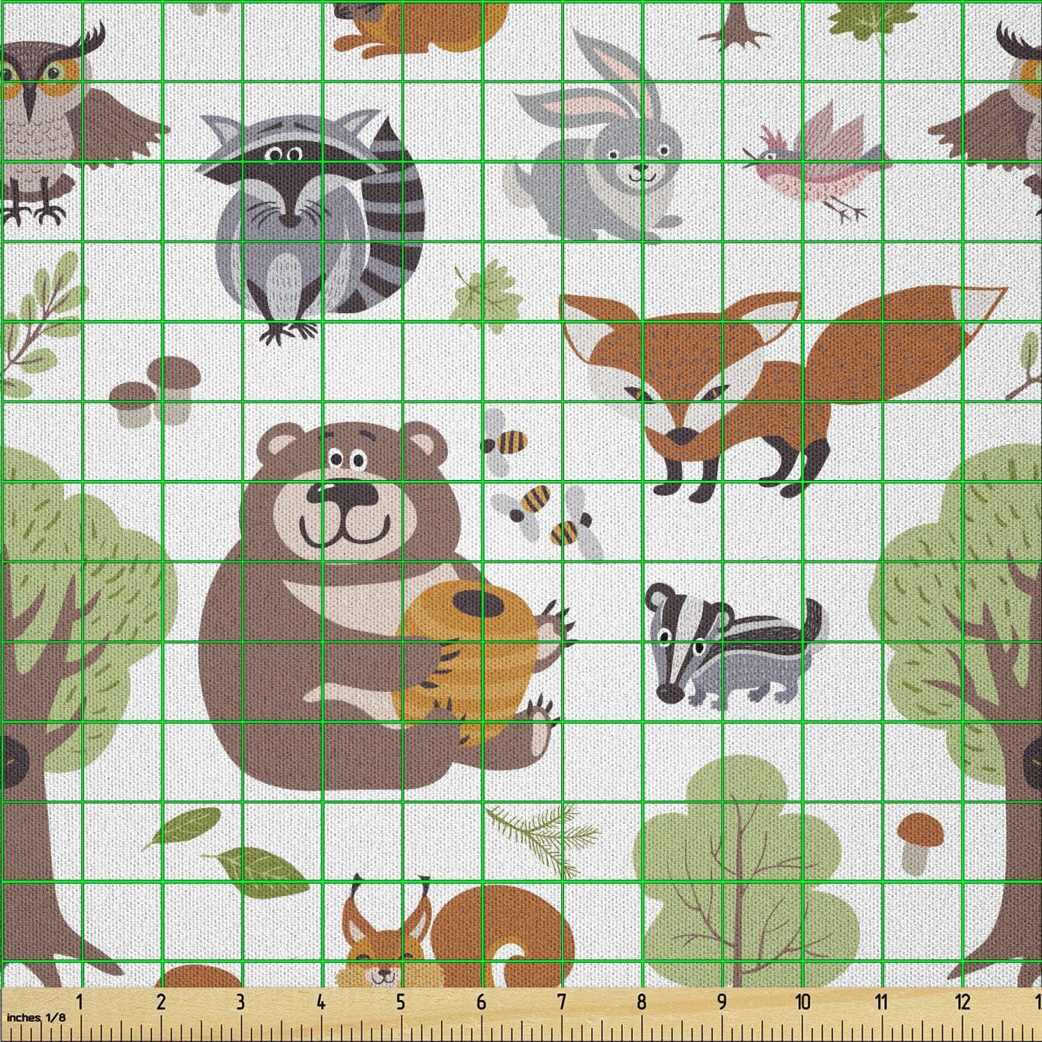 imageAmbesonne Boxer Dog Fabric by The Yard Cartoon Purebred Dogs Paw Prints and Bones Microfiber Fabric for Arts and Crafts Textiles amp Decor 1 Yard Brown CaramelGreen Brown