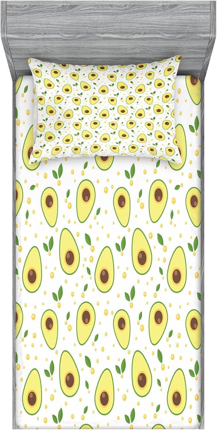 imageAmbesonne Cartoon Fitted Sheet amp Pillow Sham Set Funny Monkey Hanging from Tree and Holding Banana Jungle Animals Theme Print Decorative Printed 2 Piece Bedding Decor Set Twinxl Chocolate WhiteGreen Yellow
