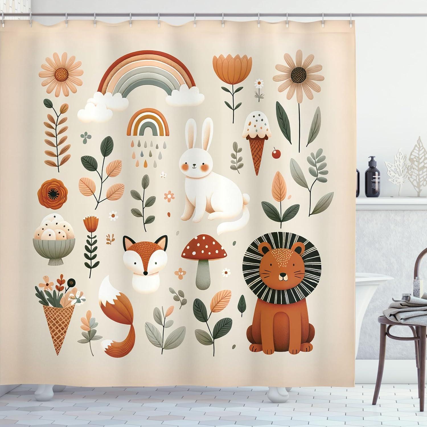 imageAmbesonne Cartoon Stall Shower Curtain Happy Rubber Duck and Bubbles Pattern Theme Art Fabric Bathroom Decor Set with Hooks 36 W x 72 L Yellow AquaCinnamon and Eggshell