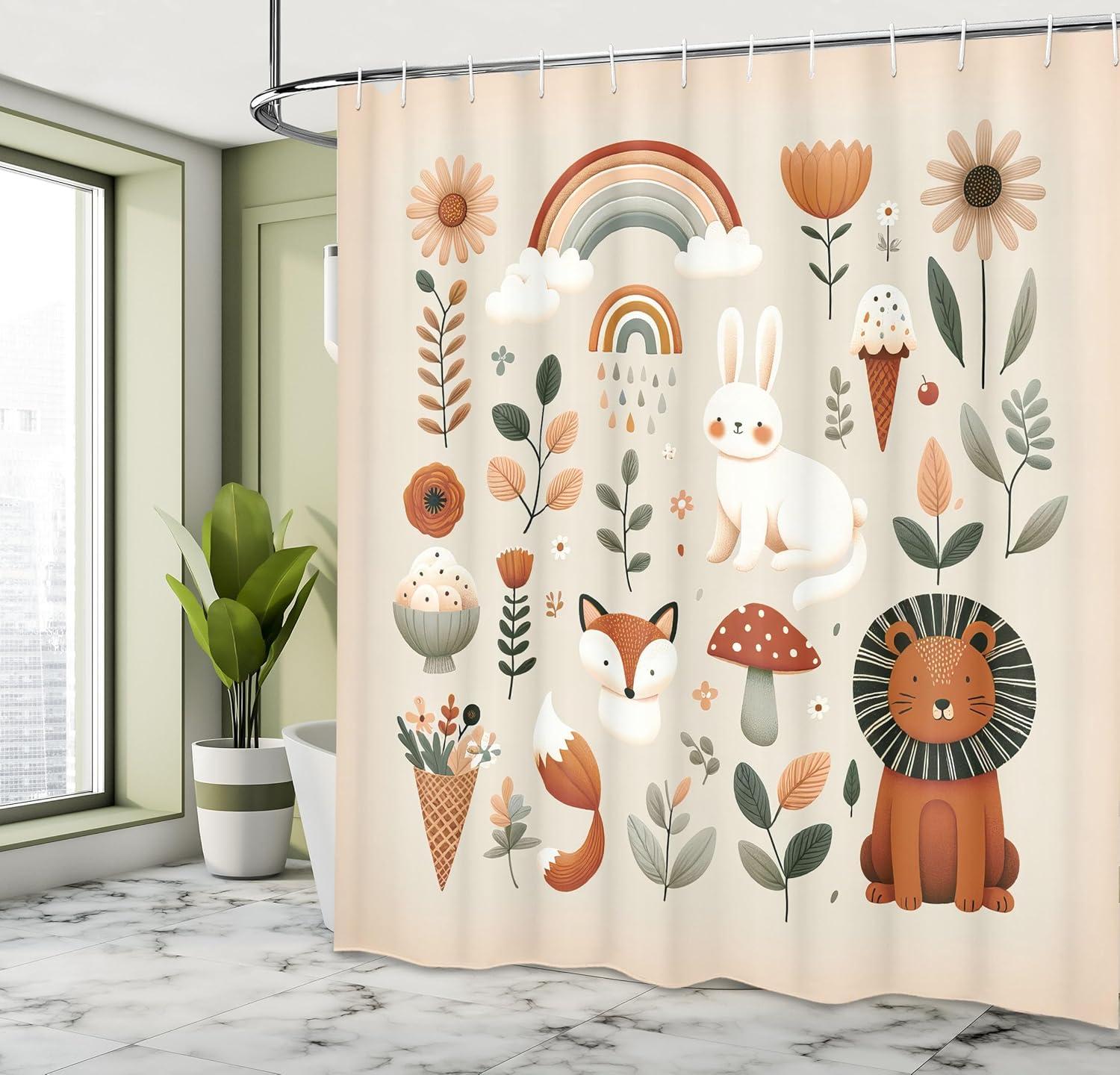 imageAmbesonne Cartoon Stall Shower Curtain Happy Rubber Duck and Bubbles Pattern Theme Art Fabric Bathroom Decor Set with Hooks 36 W x 72 L Yellow AquaCinnamon and Eggshell