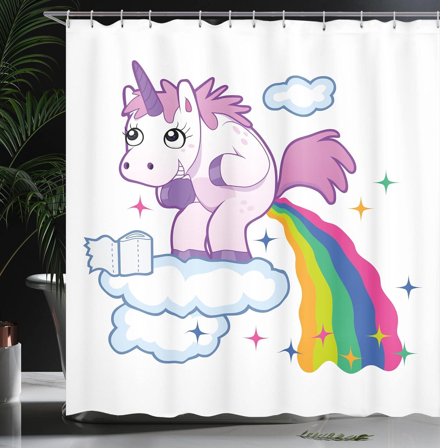 imageAmbesonne Cartoon Stall Shower Curtain Happy Rubber Duck and Bubbles Pattern Theme Art Fabric Bathroom Decor Set with Hooks 36 W x 72 L Yellow AquaPale Purple