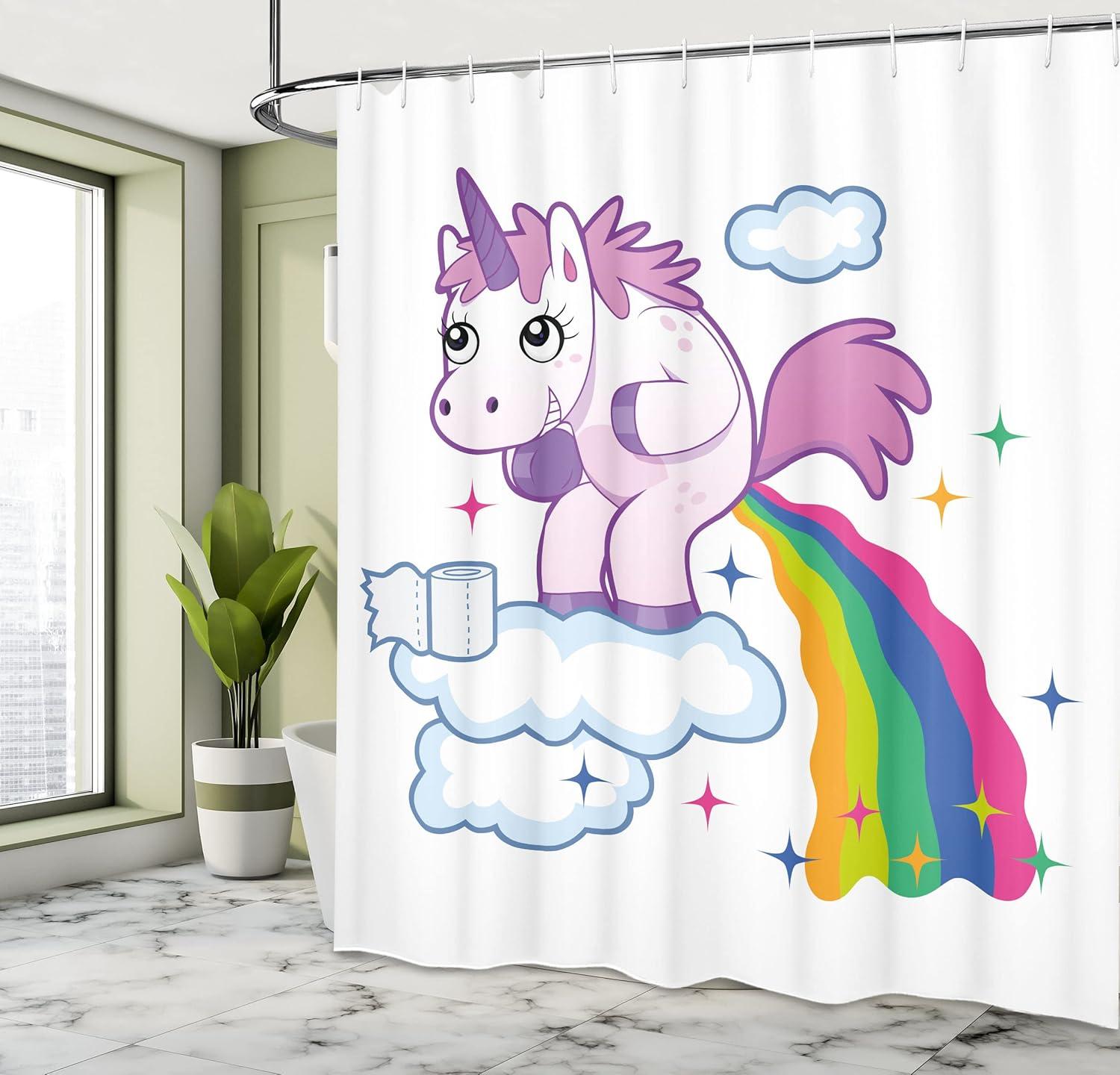 imageAmbesonne Cartoon Stall Shower Curtain Happy Rubber Duck and Bubbles Pattern Theme Art Fabric Bathroom Decor Set with Hooks 36 W x 72 L Yellow AquaPale Purple