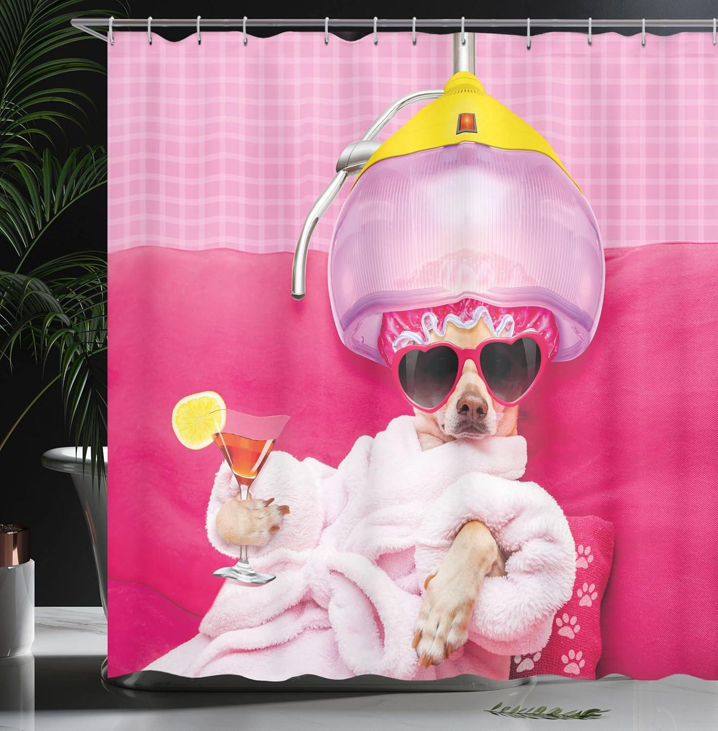 imageAmbesonne Cartoon Stall Shower Curtain Happy Rubber Duck and Bubbles Pattern Theme Art Fabric Bathroom Decor Set with Hooks 36 W x 72 L Yellow AquaPink Magenta