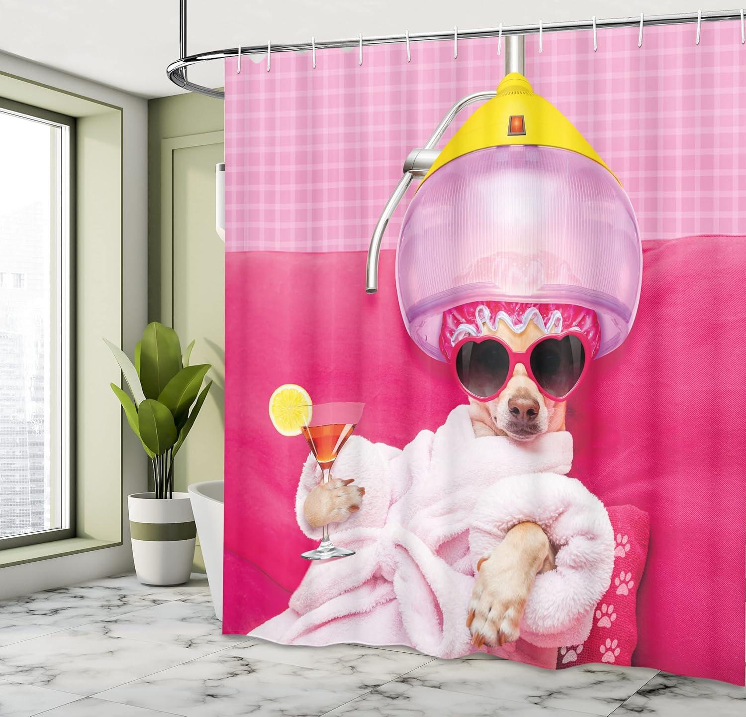 imageAmbesonne Cartoon Stall Shower Curtain Happy Rubber Duck and Bubbles Pattern Theme Art Fabric Bathroom Decor Set with Hooks 36 W x 72 L Yellow AquaPink Magenta