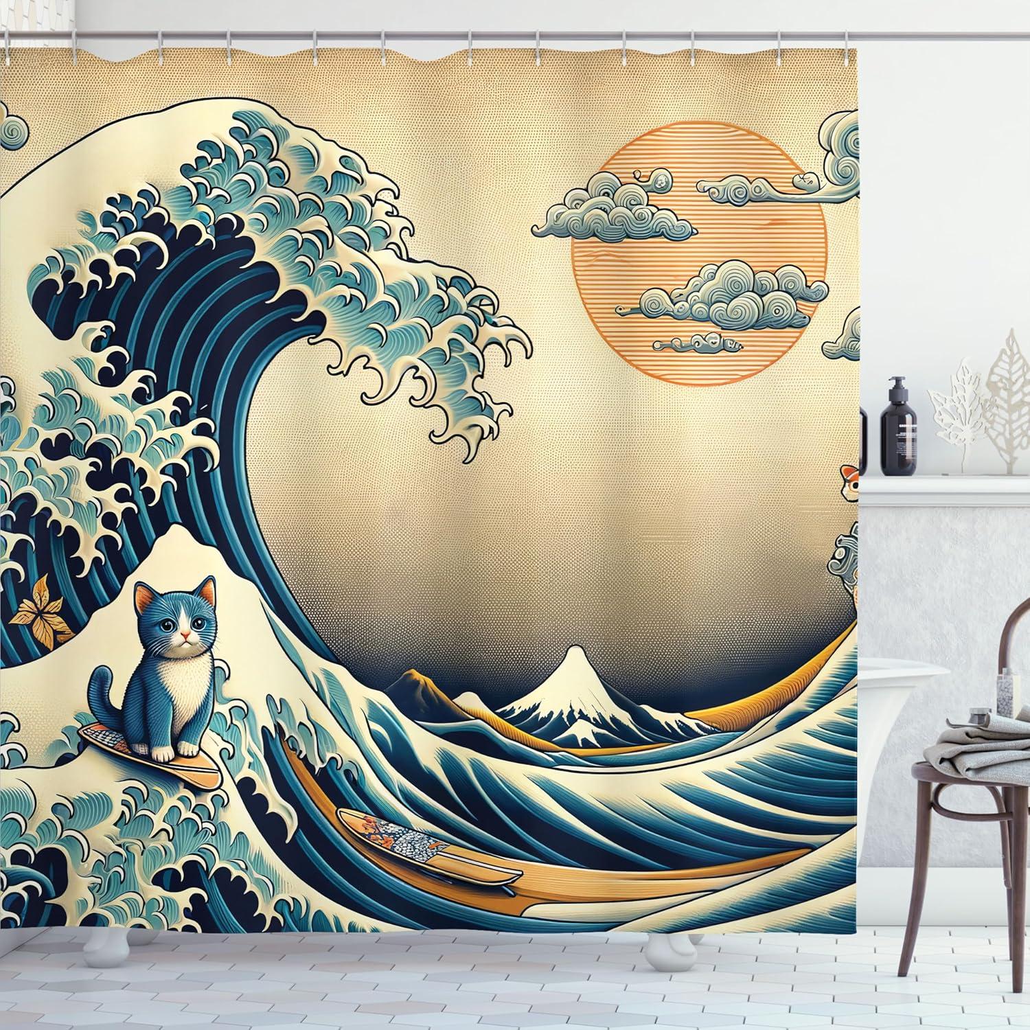 imageAmbesonne Cartoon Stall Shower Curtain Happy Rubber Duck and Bubbles Pattern Theme Art Fabric Bathroom Decor Set with Hooks 36 W x 72 L Yellow AquaSand Brown Sea Blue