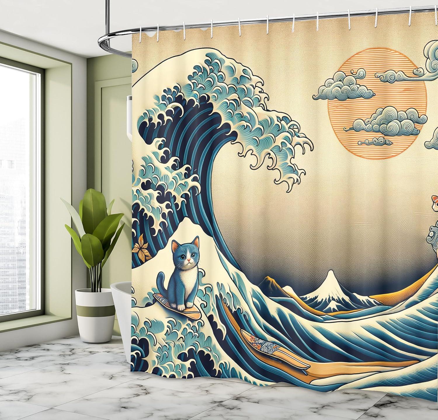 imageAmbesonne Cartoon Stall Shower Curtain Happy Rubber Duck and Bubbles Pattern Theme Art Fabric Bathroom Decor Set with Hooks 36 W x 72 L Yellow AquaSand Brown Sea Blue