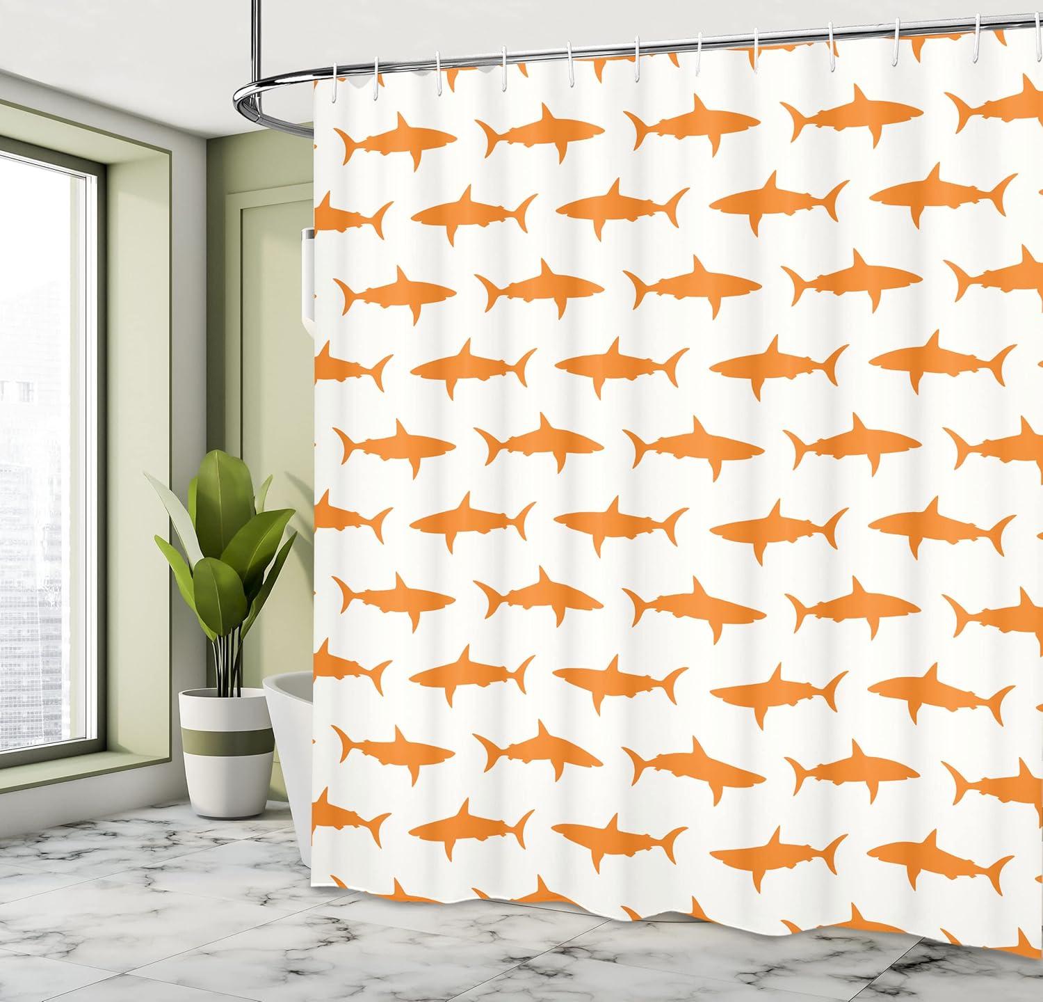 imageAmbesonne Halloween Shower Curtain Spiders Hanging from Their Traps Horror Inspired Design Grayscale Cartoon Cloth Fabric Bathroom Decor Set with Hooks 69 W x 70 L Charcoal Grey WhiteOrange White