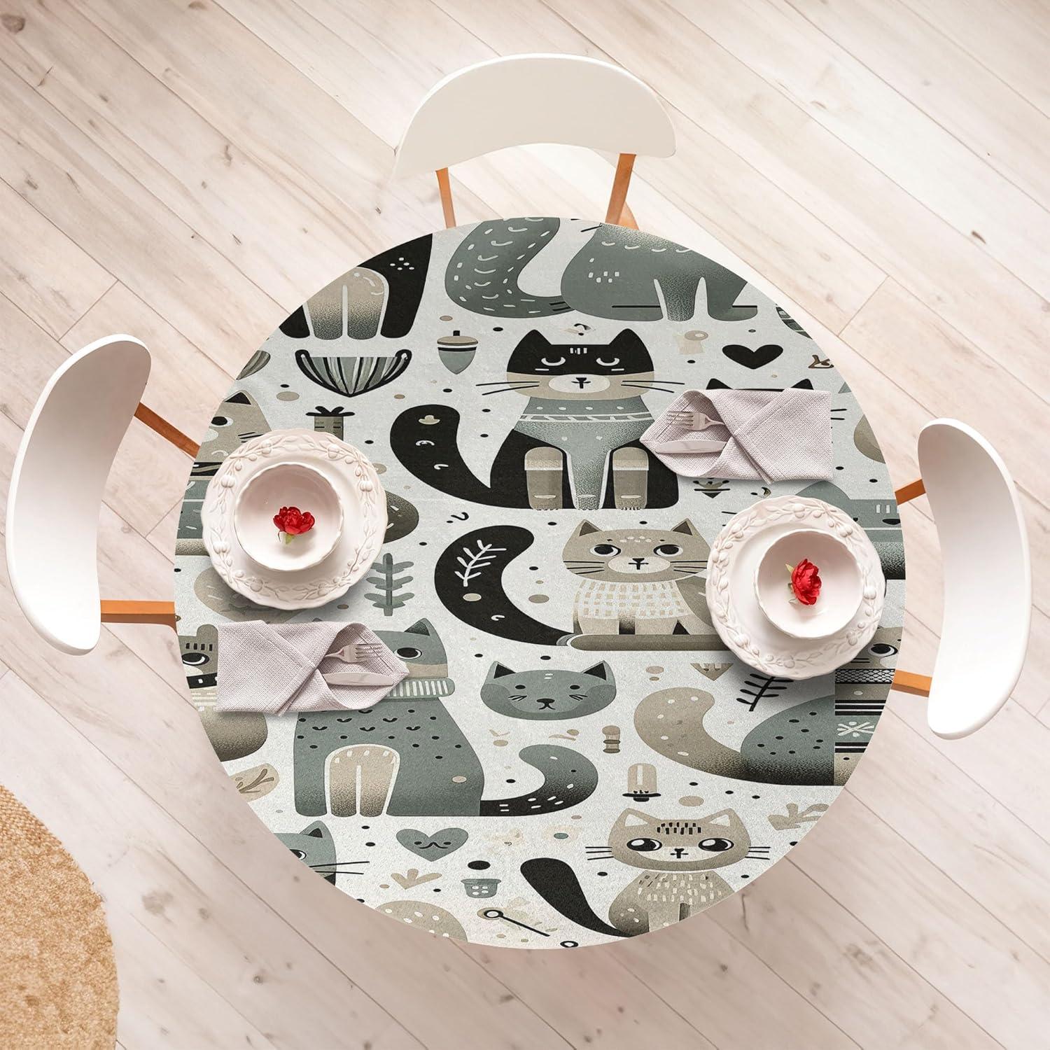 imageAmbesonne Ice Cream Fitted Round Tablecloth Delicate Pattern of Colorful Design Dots and Hearts on Plain Back Cartoon All Around Elastic Fabric Table Cover 40 44 Diameter Pink Blue ApricotPale Teal Pale Khaki Grey