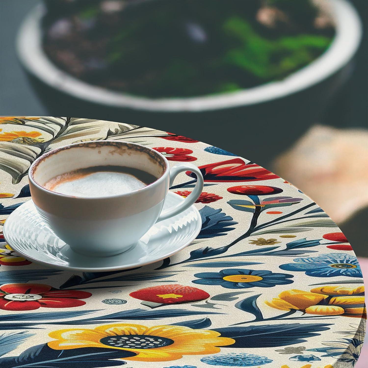 imageAmbesonne Ice Cream Fitted Round Tablecloth Delicate Pattern of Colorful Design Dots and Hearts on Plain Back Cartoon All Around Elastic Fabric Table Cover 40 44 Diameter Pink Blue ApricotBlue Dark Pink Mustard