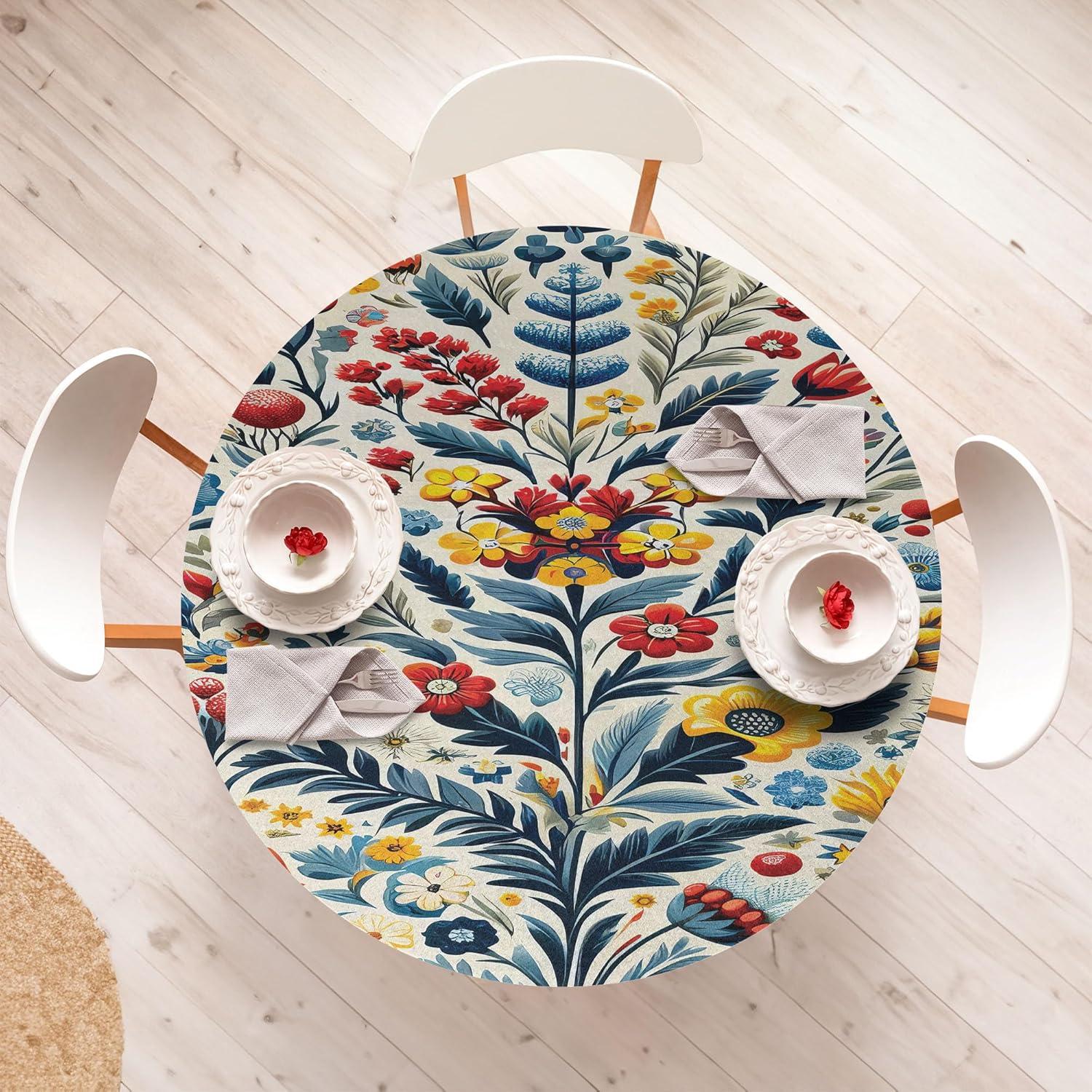 imageAmbesonne Ice Cream Fitted Round Tablecloth Delicate Pattern of Colorful Design Dots and Hearts on Plain Back Cartoon All Around Elastic Fabric Table Cover 40 44 Diameter Pink Blue ApricotBlue Dark Pink Mustard