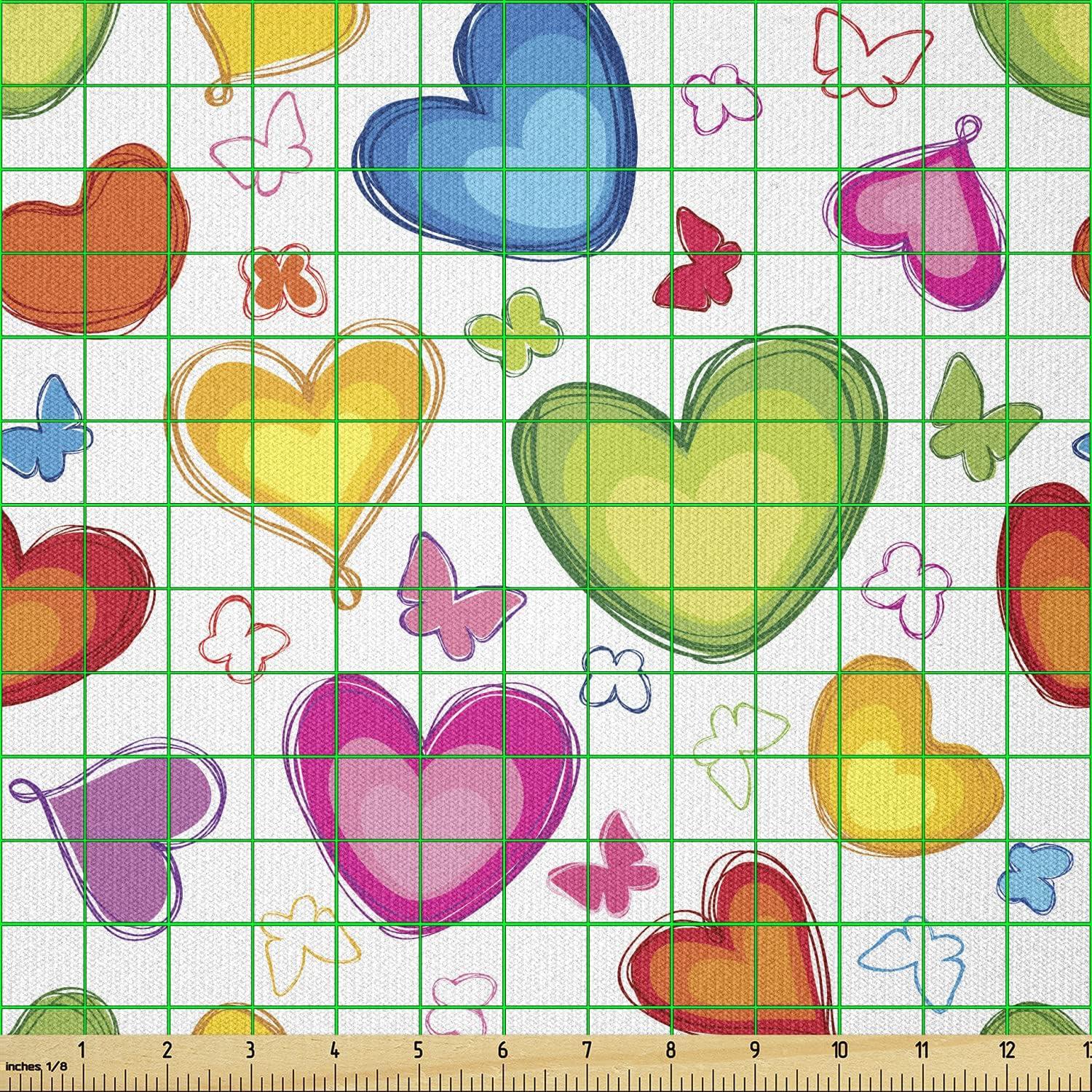 imageAmbesonne Love Fabric by The Yard Colorful Hearts and Butterflies Silhouettes Doodle Style Happy Valentines Day Pattern Stretch Knit Fabric for Clothing Sewing and Arts Crafts 1 Yard Multicolor