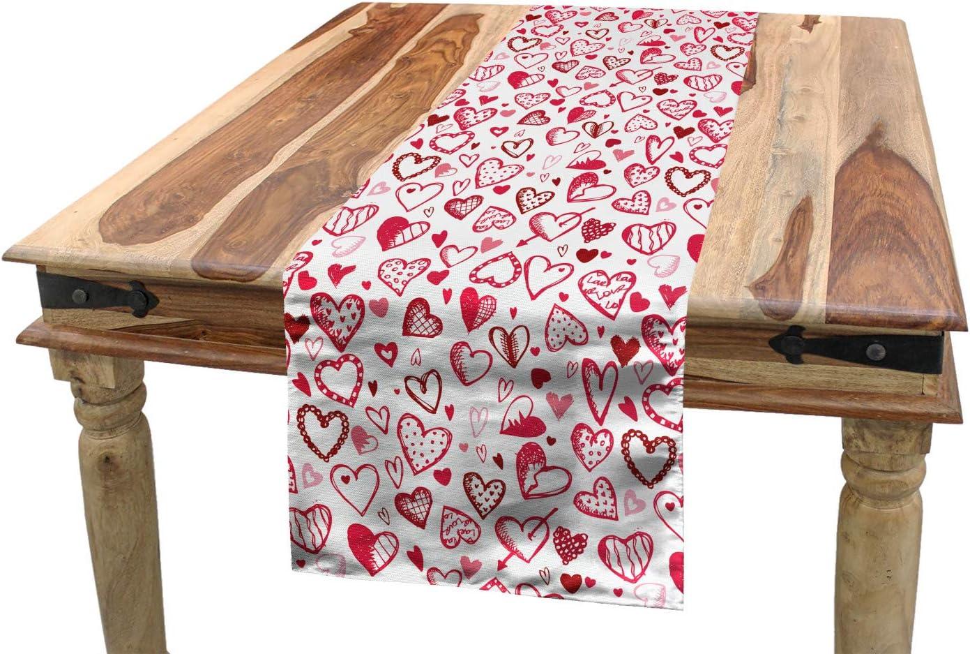 imageAmbesonne Love Table Runner Pattern Valentines Day with Flowers and Butterfly Holiday Love Antiquity Vintage Rectangle Scarf for Dining Room Kitchen Table Setting Decor 12 X 72 Beige Brown RedMagenta Ruby White