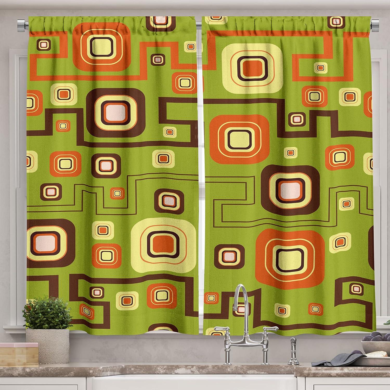 imageAmbesonne Red Kitchen Curtains Cartoon Style Motorcycle Bike Illustration on The White Background Design Print Window Drapes 2 Panel Set for Kitchen Cafe Decor 55 X 39 Black RubyGreen Fern