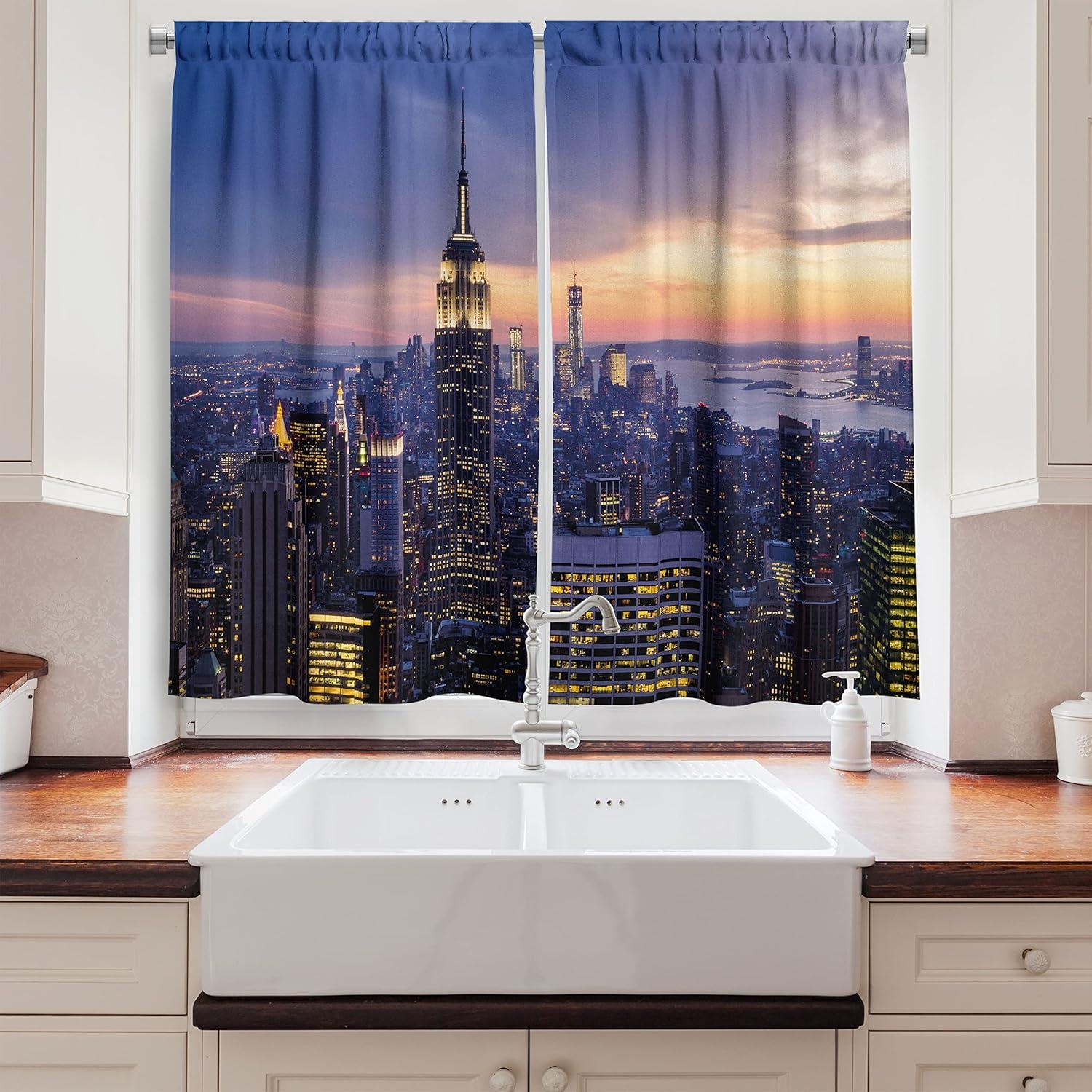 imageAmbesonne Red Kitchen Curtains Cartoon Style Motorcycle Bike Illustration on The White Background Design Print Window Drapes 2 Panel Set for Kitchen Cafe Decor 55 X 39 Black RubyBlue Orange