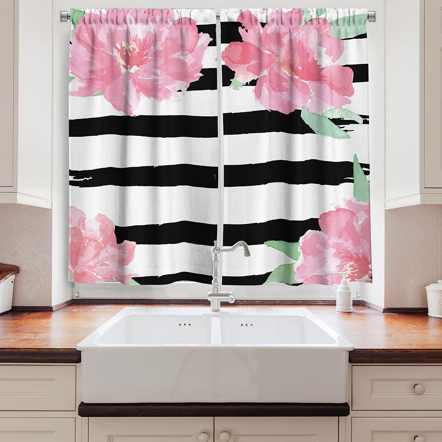 imageAmbesonne Red Kitchen Curtains Cartoon Style Motorcycle Bike Illustration on The White Background Design Print Window Drapes 2 Panel Set for Kitchen Cafe Decor 55 X 39 Black RubyPink White