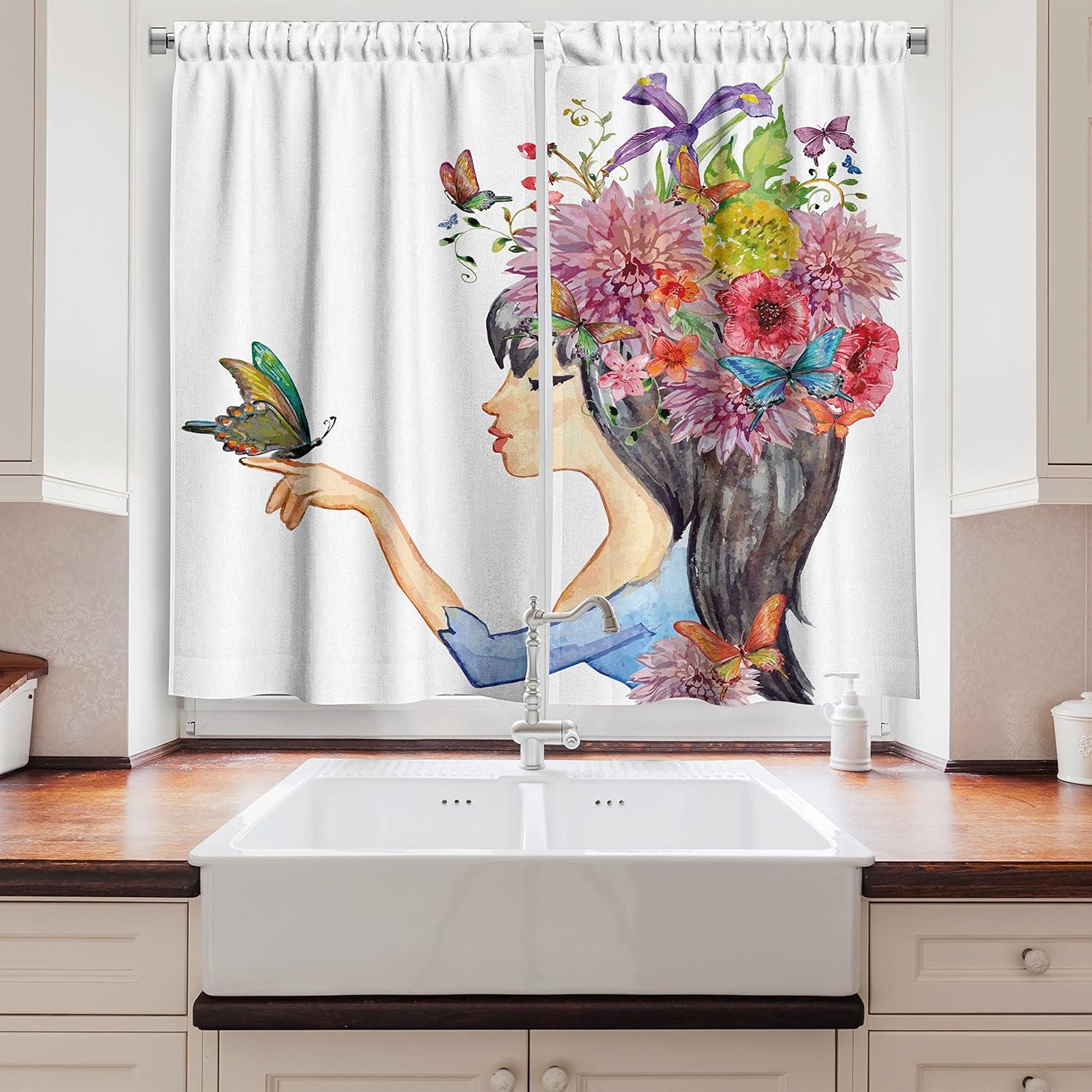 imageAmbesonne Red Kitchen Curtains Cartoon Style Motorcycle Bike Illustration on The White Background Design Print Window Drapes 2 Panel Set for Kitchen Cafe Decor 55 X 39 Black RubyPink Blue