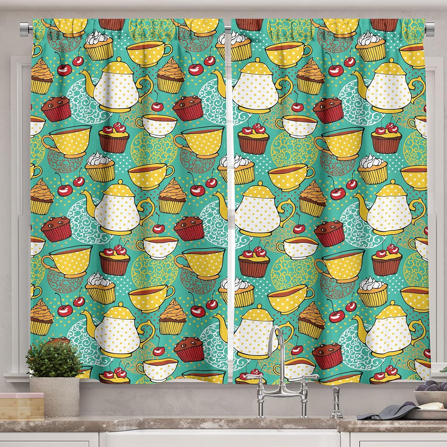 imageAmbesonne Red Kitchen Curtains Cartoon Style Motorcycle Bike Illustration on The White Background Design Print Window Drapes 2 Panel Set for Kitchen Cafe Decor 55 X 39 Black RubySeafoam Yellow