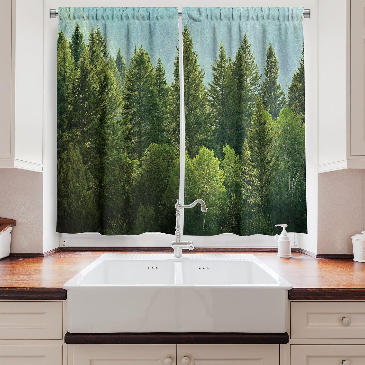 imageAmbesonne Red Kitchen Curtains Cartoon Style Motorcycle Bike Illustration on The White Background Design Print Window Drapes 2 Panel Set for Kitchen Cafe Decor 55 X 39 Black RubyGreen Aqua