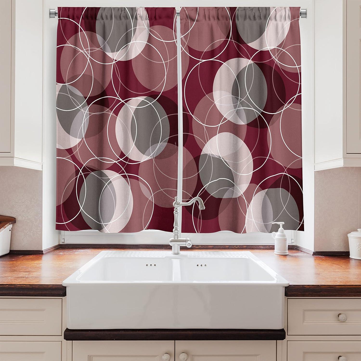 imageAmbesonne Red Kitchen Curtains Cartoon Style Motorcycle Bike Illustration on The White Background Design Print Window Drapes 2 Panel Set for Kitchen Cafe Decor 55 X 39 Black RubyMaroon Peach