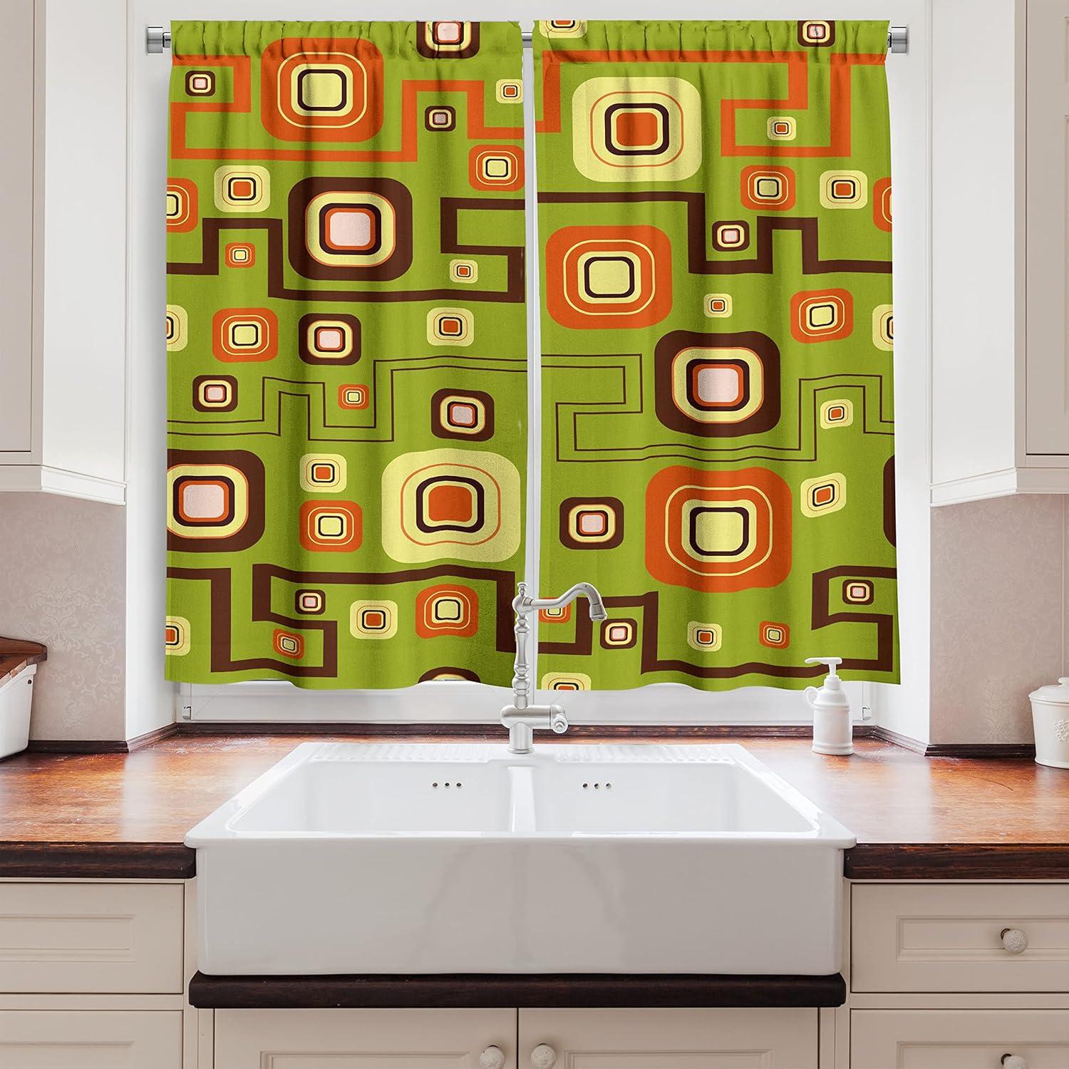 imageAmbesonne Red Kitchen Curtains Cartoon Style Motorcycle Bike Illustration on The White Background Design Print Window Drapes 2 Panel Set for Kitchen Cafe Decor 55 X 39 Black RubyGreen Fern