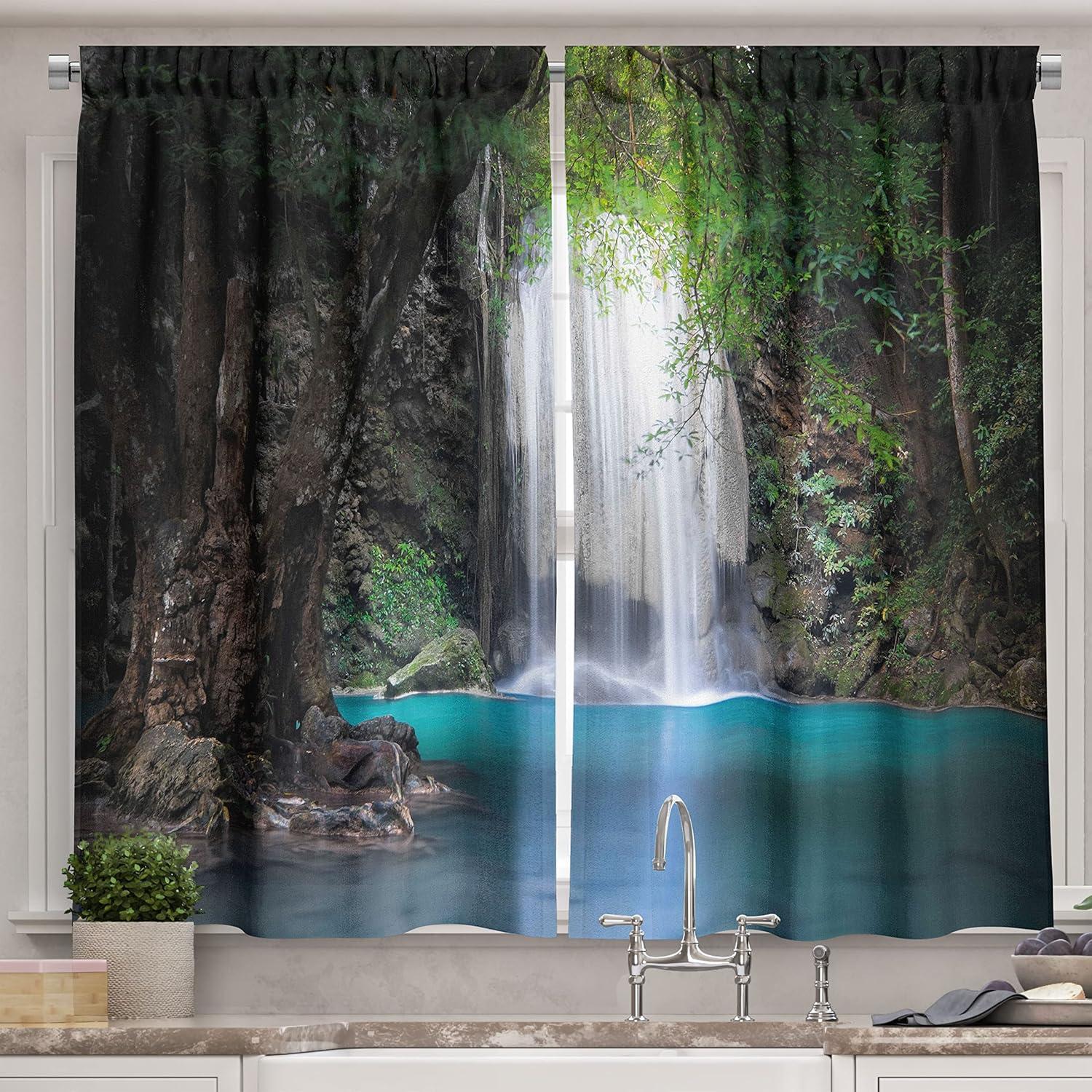 imageAmbesonne Red Kitchen Curtains Cartoon Style Motorcycle Bike Illustration on The White Background Design Print Window Drapes 2 Panel Set for Kitchen Cafe Decor 55 X 39 Black RubyFern Green