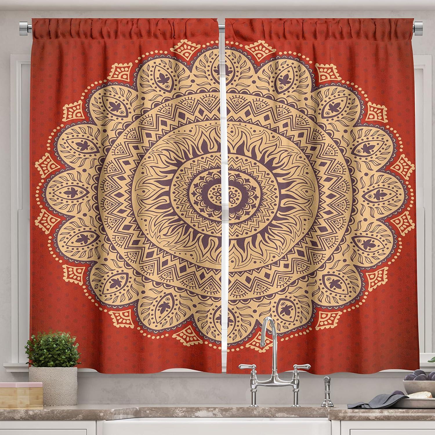 imageAmbesonne Red Kitchen Curtains Cartoon Style Motorcycle Bike Illustration on The White Background Design Print Window Drapes 2 Panel Set for Kitchen Cafe Decor 55 X 39 Black RubyOrange Tan