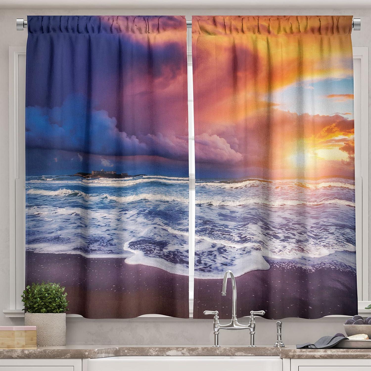 imageAmbesonne Red Kitchen Curtains Cartoon Style Motorcycle Bike Illustration on The White Background Design Print Window Drapes 2 Panel Set for Kitchen Cafe Decor 55 X 39 Black RubyOrange Blue