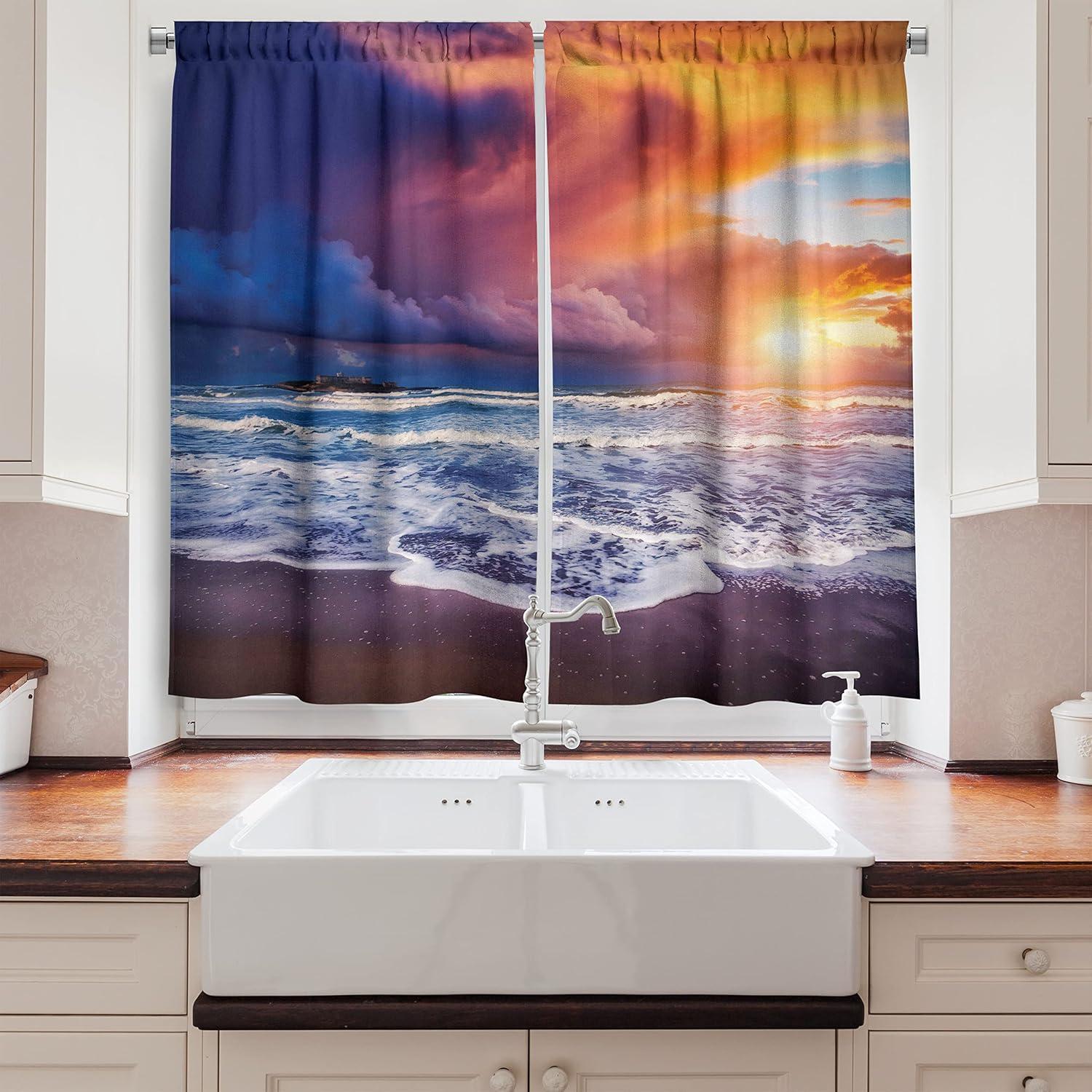 imageAmbesonne Red Kitchen Curtains Cartoon Style Motorcycle Bike Illustration on The White Background Design Print Window Drapes 2 Panel Set for Kitchen Cafe Decor 55 X 39 Black RubyOrange Blue