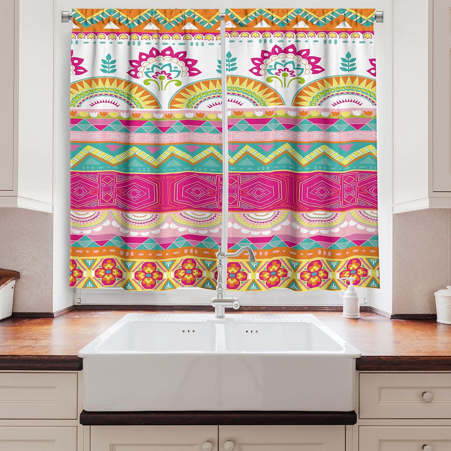 imageAmbesonne Red Kitchen Curtains Cartoon Style Motorcycle Bike Illustration on The White Background Design Print Window Drapes 2 Panel Set for Kitchen Cafe Decor 55 X 39 Black RubyPink Seafoam