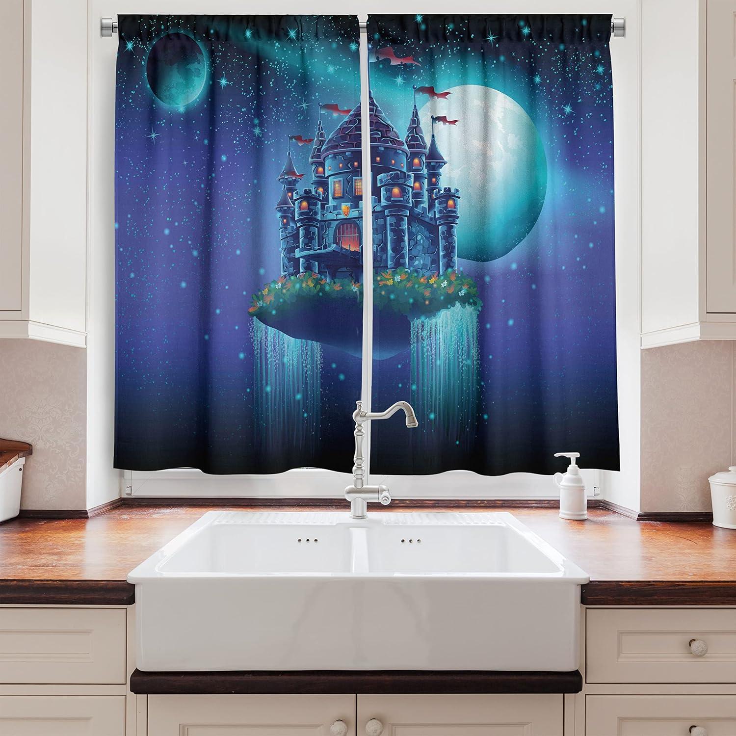 imageAmbesonne Red Kitchen Curtains Cartoon Style Motorcycle Bike Illustration on The White Background Design Print Window Drapes 2 Panel Set for Kitchen Cafe Decor 55 X 39 Black RubyTeal Blue