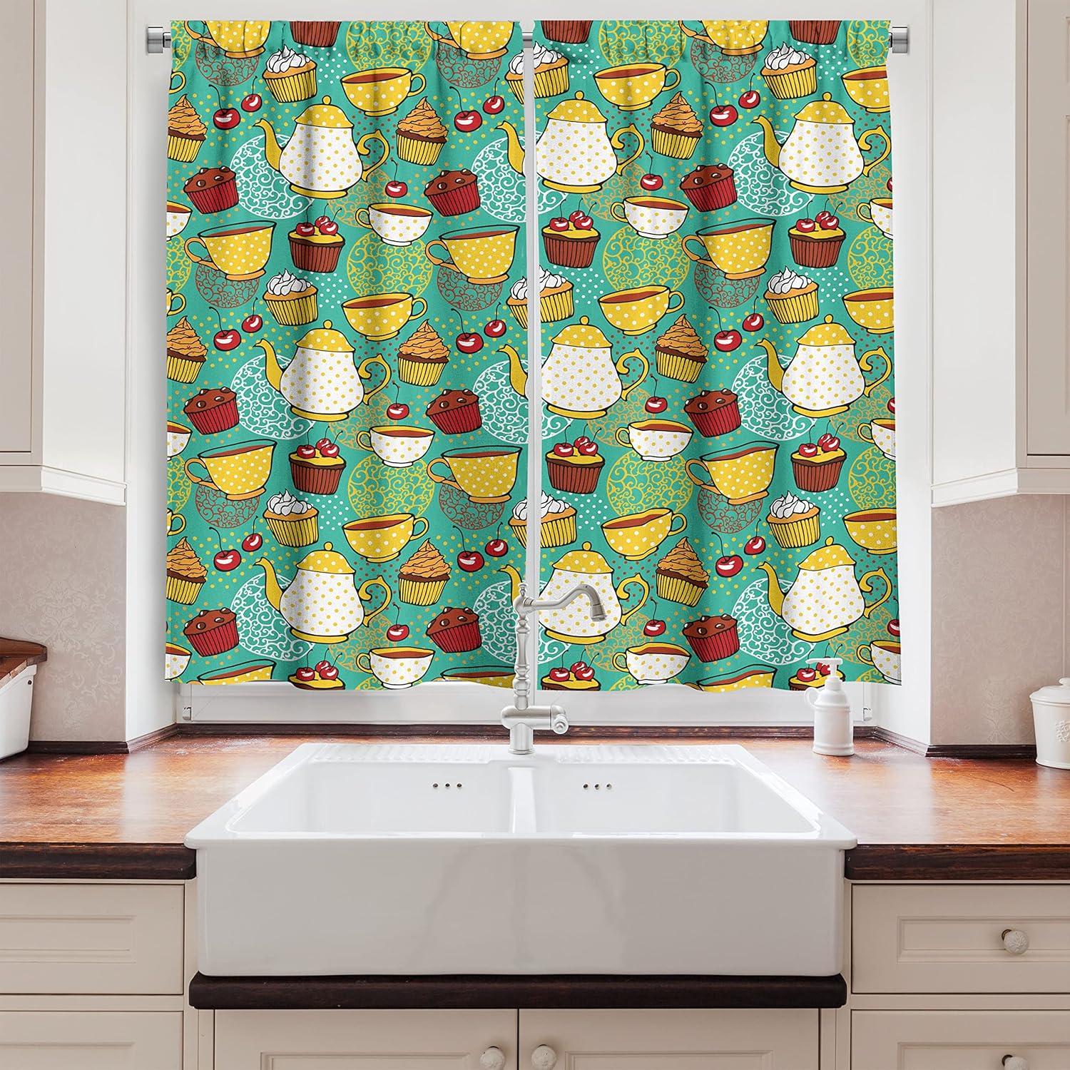 imageAmbesonne Red Kitchen Curtains Cartoon Style Motorcycle Bike Illustration on The White Background Design Print Window Drapes 2 Panel Set for Kitchen Cafe Decor 55 X 39 Black RubySeafoam Yellow