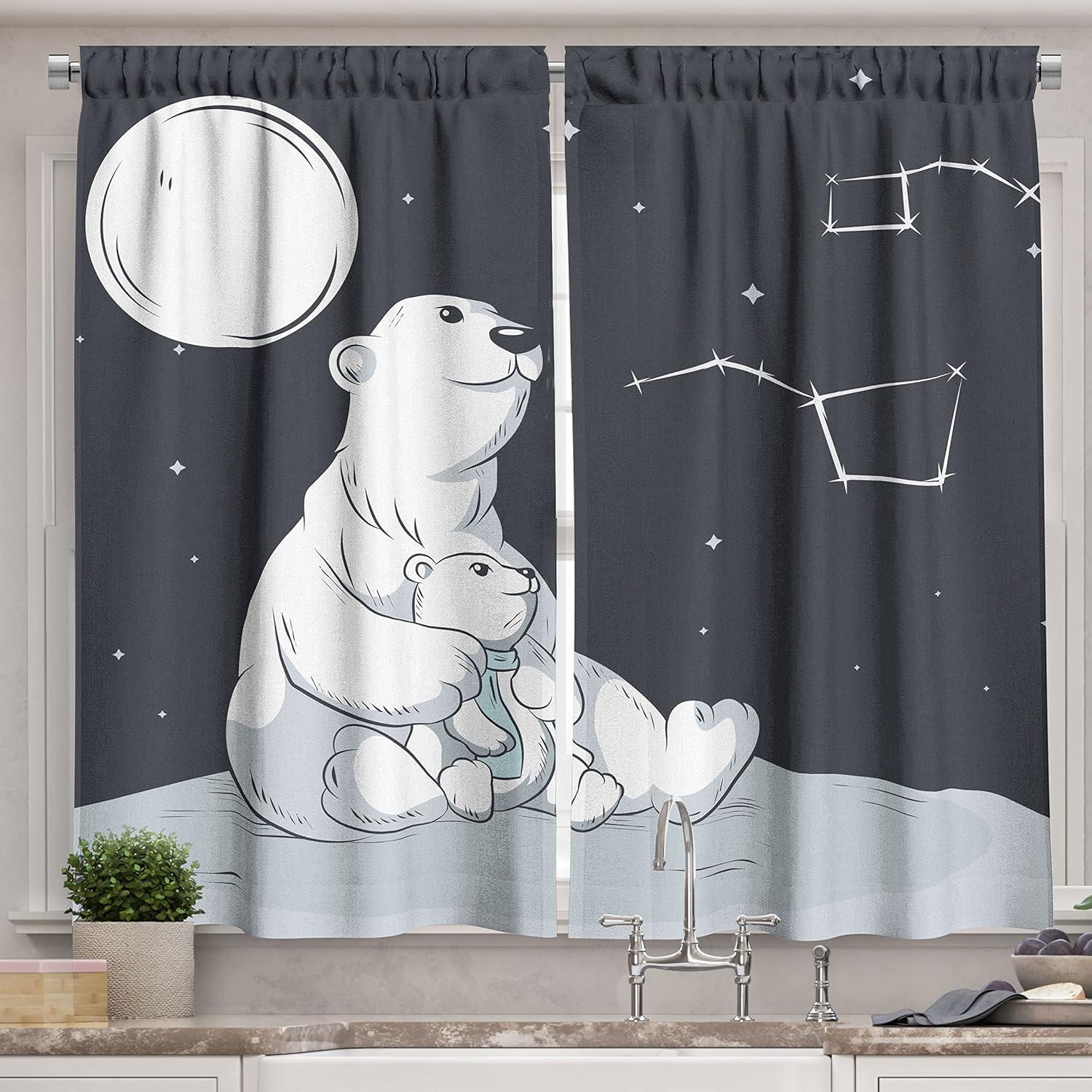 imageAmbesonne Red Kitchen Curtains Cartoon Style Motorcycle Bike Illustration on The White Background Design Print Window Drapes 2 Panel Set for Kitchen Cafe Decor 55 X 39 Black RubyVermilion White