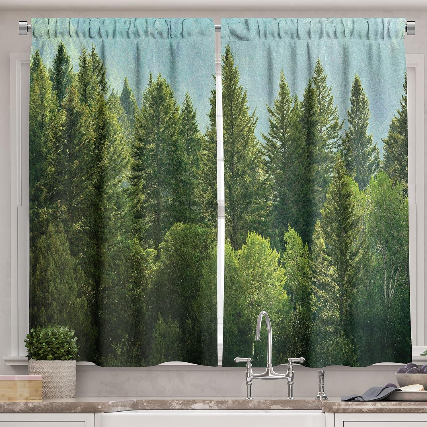 imageAmbesonne Red Kitchen Curtains Cartoon Style Motorcycle Bike Illustration on The White Background Design Print Window Drapes 2 Panel Set for Kitchen Cafe Decor 55 X 39 Black RubyGreen Aqua