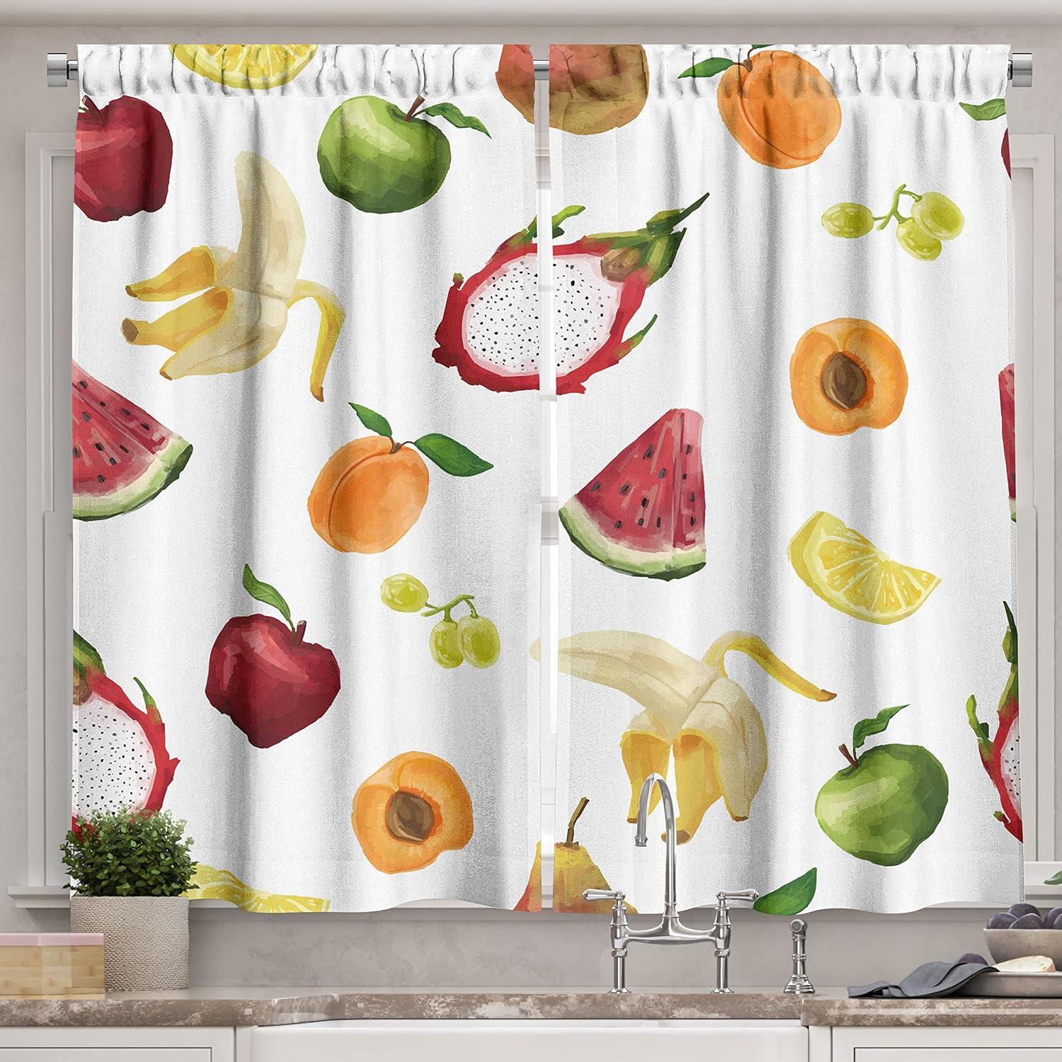 imageAmbesonne Red Kitchen Curtains Cartoon Style Motorcycle Bike Illustration on The White Background Design Print Window Drapes 2 Panel Set for Kitchen Cafe Decor 55 X 39 Black RubyWhite Marigold