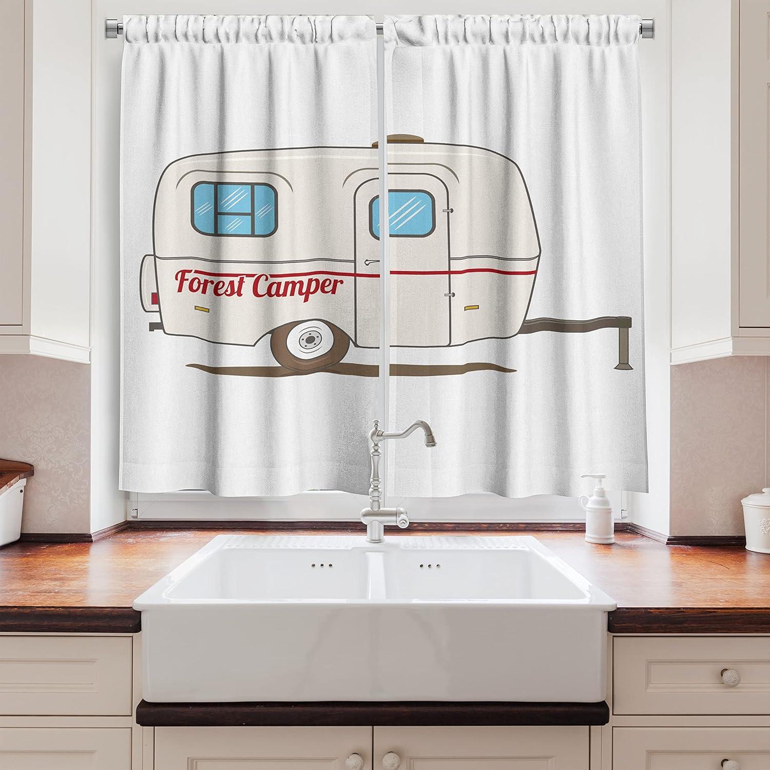 imageAmbesonne Red Kitchen Curtains Cartoon Style Motorcycle Bike Illustration on The White Background Design Print Window Drapes 2 Panel Set for Kitchen Cafe Decor 55 X 39 Black RubyBeige