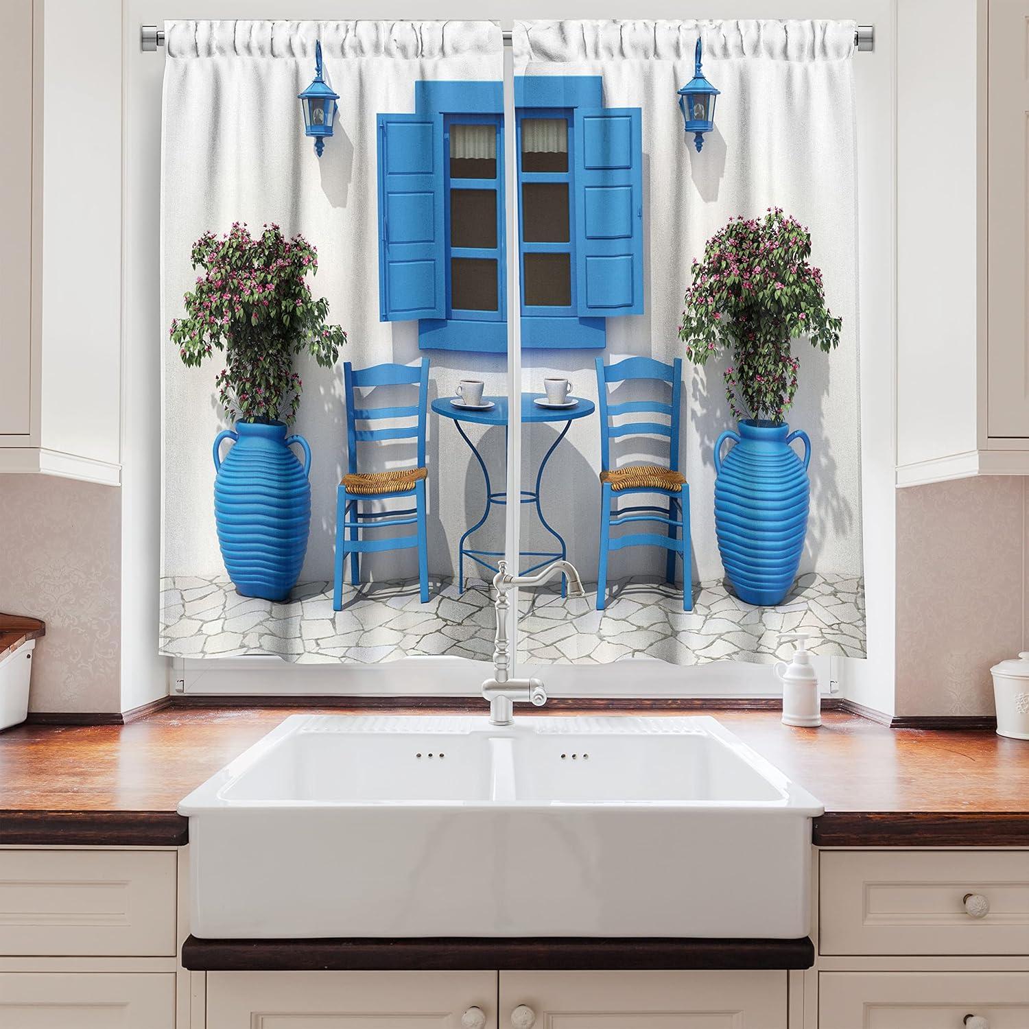 imageAmbesonne Red Kitchen Curtains Cartoon Style Motorcycle Bike Illustration on The White Background Design Print Window Drapes 2 Panel Set for Kitchen Cafe Decor 55 X 39 Black RubyGrey Blue