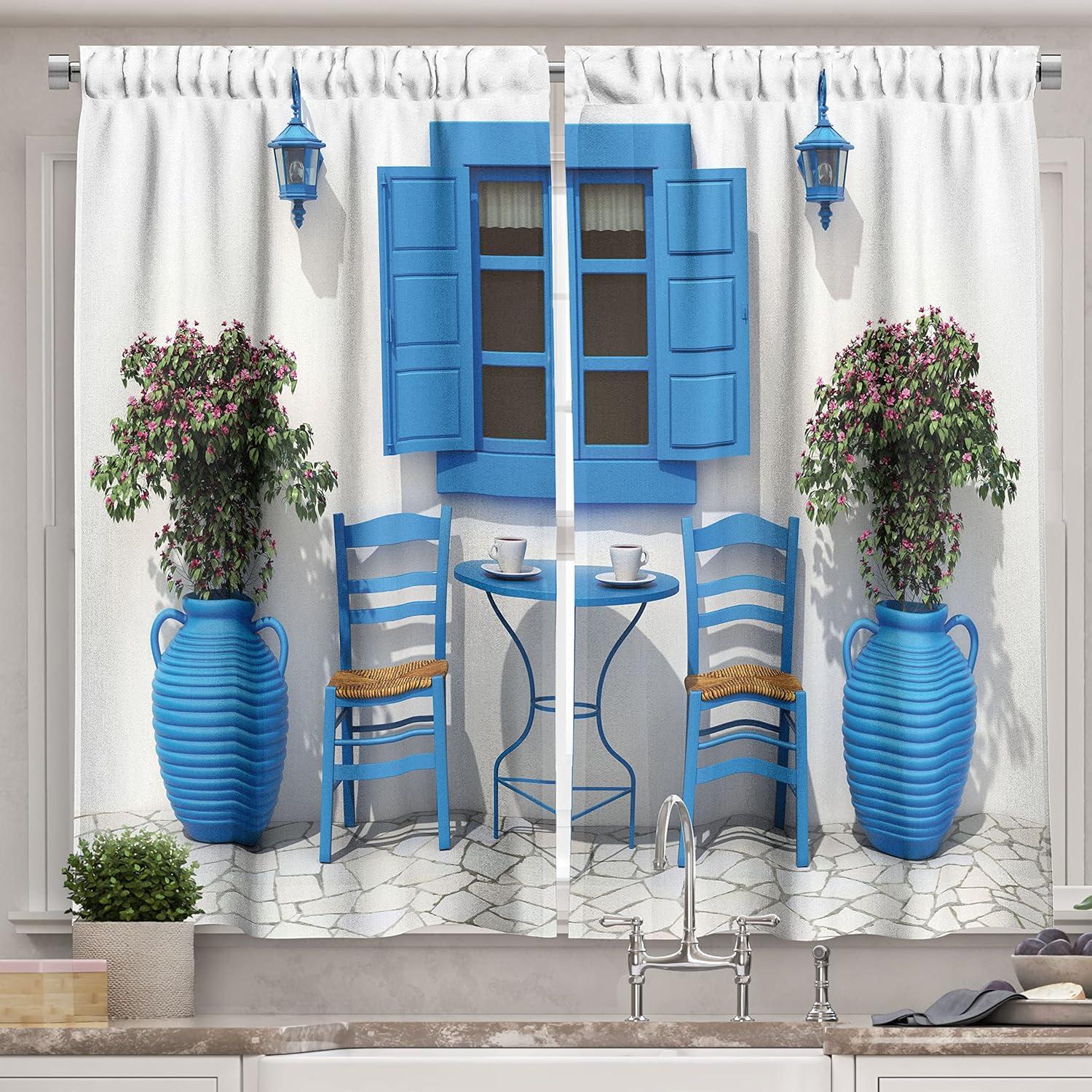 imageAmbesonne Red Kitchen Curtains Cartoon Style Motorcycle Bike Illustration on The White Background Design Print Window Drapes 2 Panel Set for Kitchen Cafe Decor 55 X 39 Black RubyGrey Blue