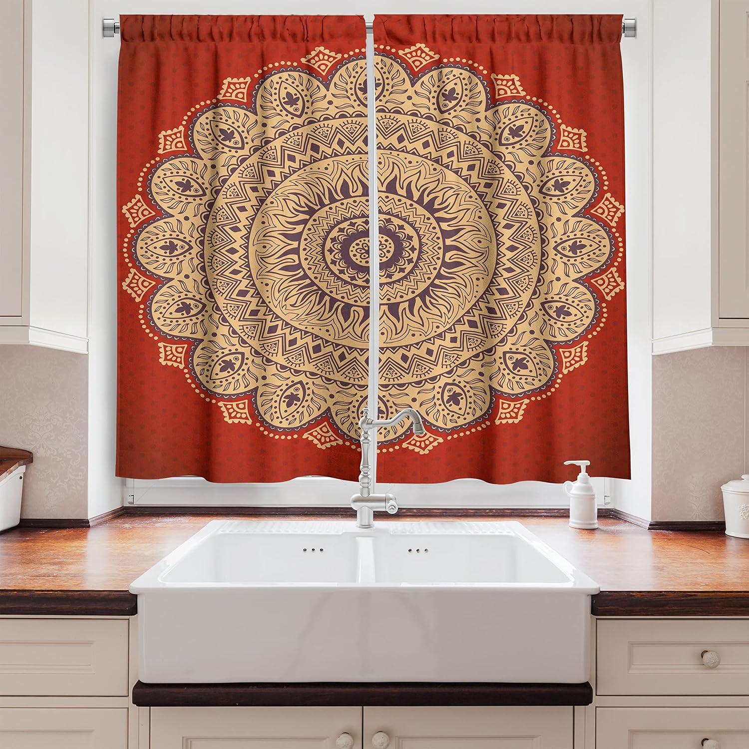 imageAmbesonne Red Kitchen Curtains Cartoon Style Motorcycle Bike Illustration on The White Background Design Print Window Drapes 2 Panel Set for Kitchen Cafe Decor 55 X 39 Black RubyOrange Tan