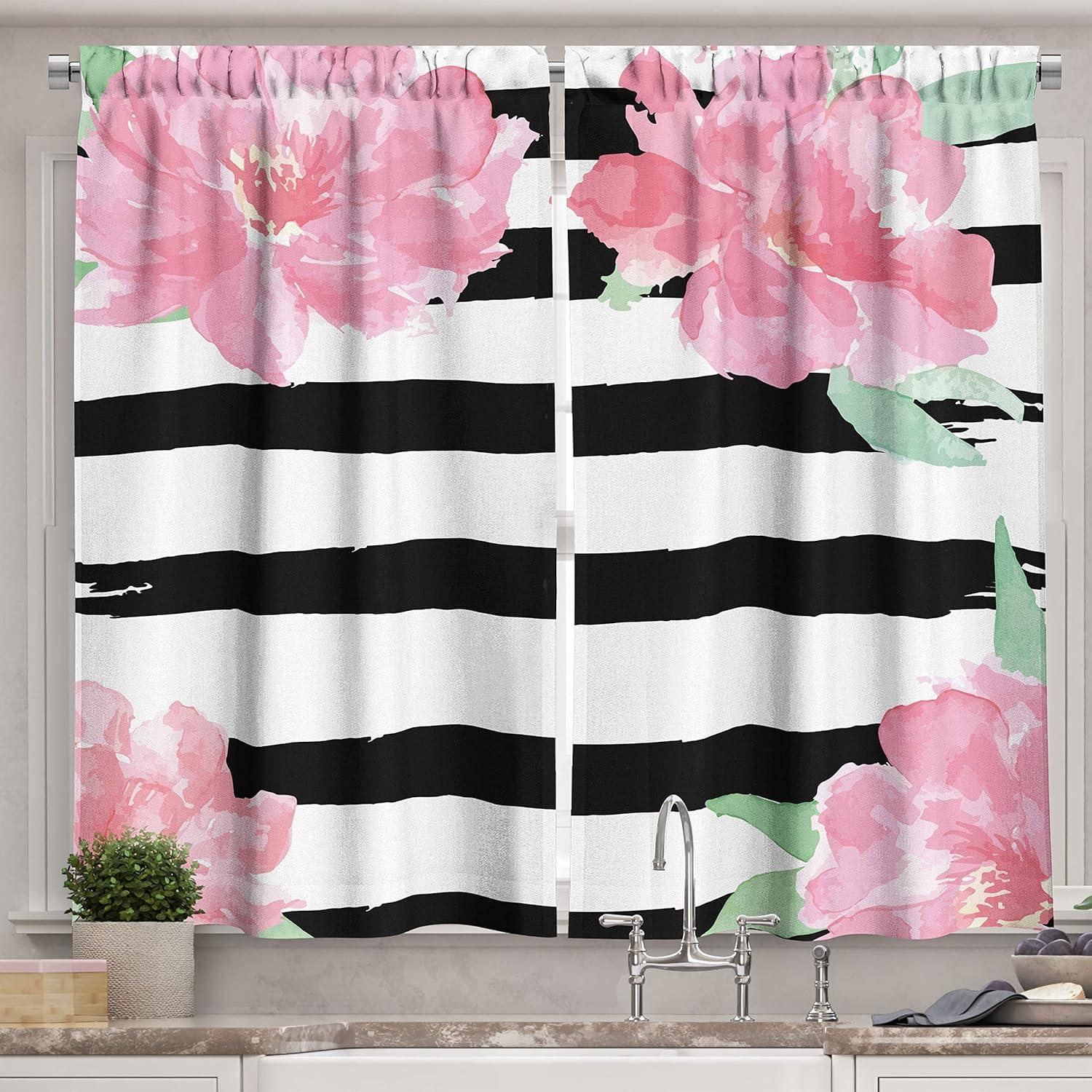 imageAmbesonne Red Kitchen Curtains Cartoon Style Motorcycle Bike Illustration on The White Background Design Print Window Drapes 2 Panel Set for Kitchen Cafe Decor 55 X 39 Black RubyPink White