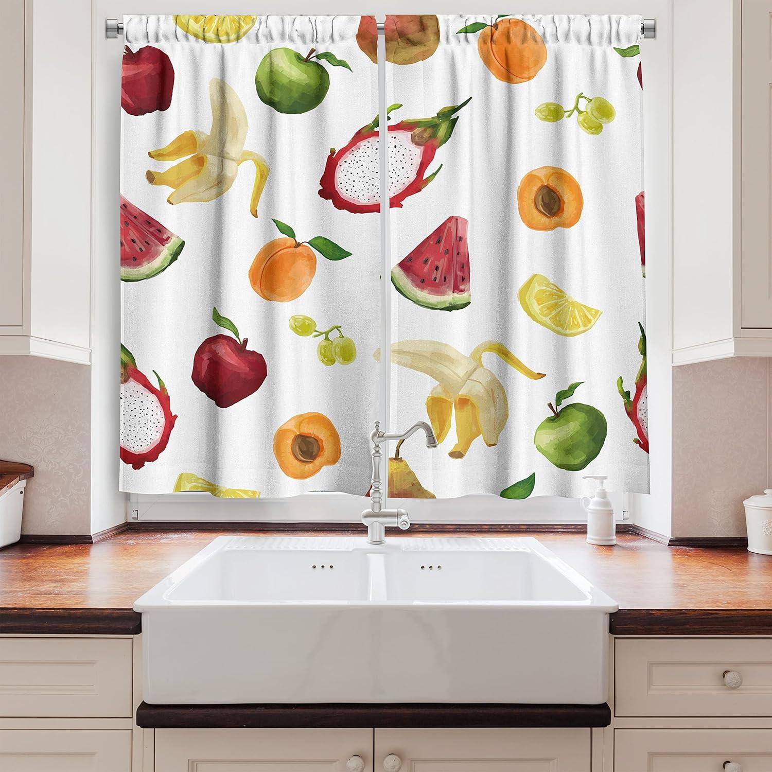 imageAmbesonne Red Kitchen Curtains Cartoon Style Motorcycle Bike Illustration on The White Background Design Print Window Drapes 2 Panel Set for Kitchen Cafe Decor 55 X 39 Black RubyWhite Marigold