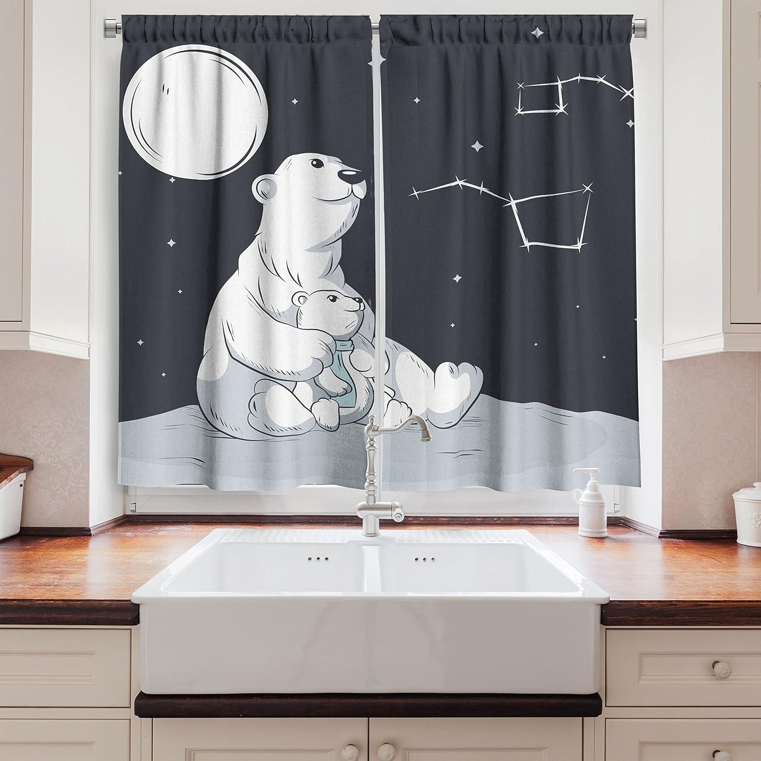 imageAmbesonne Red Kitchen Curtains Cartoon Style Motorcycle Bike Illustration on The White Background Design Print Window Drapes 2 Panel Set for Kitchen Cafe Decor 55 X 39 Black RubyVermilion White
